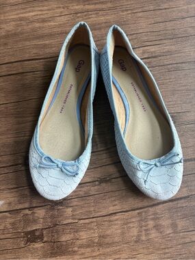 GAP Pale Blue Textured Ballet Flats with Bow